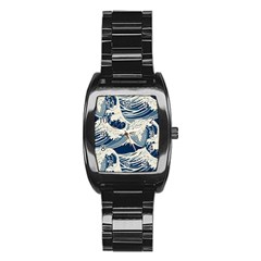 Japanese Wave Pattern Stainless Steel Barrel Watch by Wav3s