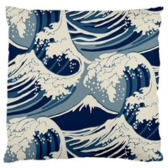 Japanese Wave Pattern Large Premium Plush Fleece Cushion Case (one Side) by Wav3s