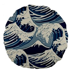 Japanese Wave Pattern Large 18  Premium Flano Round Cushions by Wav3s