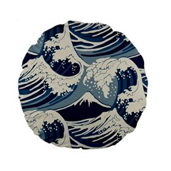 Japanese Wave Pattern Standard 15  Premium Flano Round Cushions by Wav3s