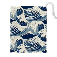 Japanese Wave Pattern Drawstring Pouch (5xl) by Wav3s