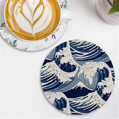 Japanese Wave Pattern Uv Print Round Tile Coaster by Wav3s