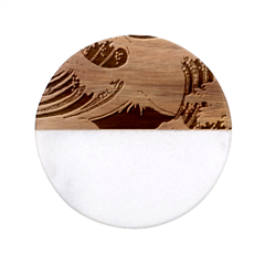 Japanese Wave Pattern Classic Marble Wood Coaster (round) 