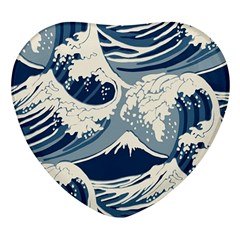 Japanese Wave Pattern Heart Glass Fridge Magnet (4 Pack) by Wav3s