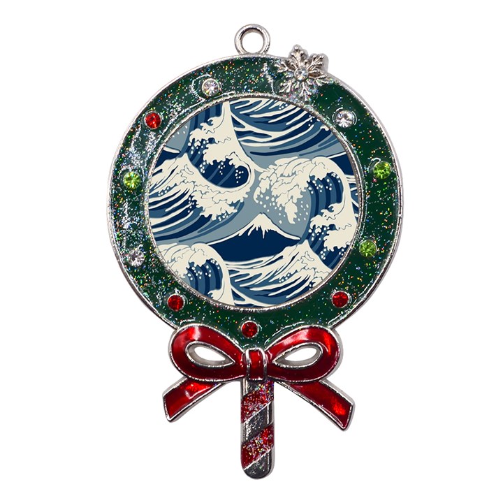 Japanese Wave Pattern Metal X Mas Lollipop with Crystal Ornament