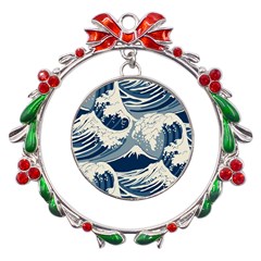 Japanese Wave Pattern Metal X mas Wreath Ribbon Ornament by Wav3s