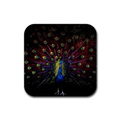 Peacock Feathers Rubber Square Coaster (4 Pack) by Wav3s