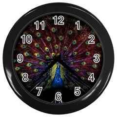 Peacock Feathers Wall Clock (black) by Wav3s