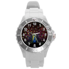 Peacock Feathers Round Plastic Sport Watch (l) by Wav3s