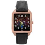 Peacock Feathers Rose Gold Leather Watch  Front