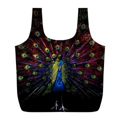 Peacock Feathers Full Print Recycle Bag (l) by Wav3s