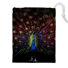 Peacock Feathers Drawstring Pouch (5xl) by Wav3s