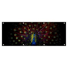 Peacock Feathers Banner And Sign 8  X 3  by Wav3s