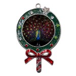 Peacock Feathers Metal X Mas Lollipop with Crystal Ornament Front