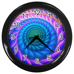 Peacock Feather Fractal Wall Clock (black) by Wav3s