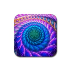 Peacock Feather Fractal Rubber Coaster (square) by Wav3s