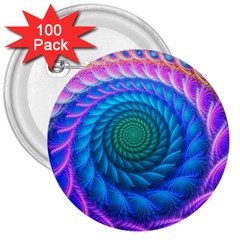 Peacock Feather Fractal 3  Buttons (100 Pack)  by Wav3s