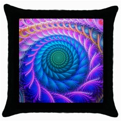 Peacock Feather Fractal Throw Pillow Case (black) by Wav3s