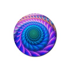 Peacock Feather Fractal Rubber Round Coaster (4 Pack) by Wav3s