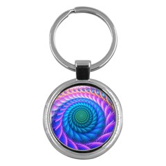 Peacock Feather Fractal Key Chain (round) by Wav3s