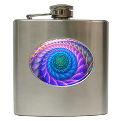 Peacock Feather Fractal Hip Flask (6 Oz) by Wav3s