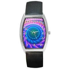 Peacock Feather Fractal Barrel Style Metal Watch by Wav3s