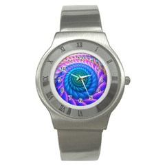 Peacock Feather Fractal Stainless Steel Watch by Wav3s