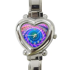 Peacock Feather Fractal Heart Italian Charm Watch by Wav3s