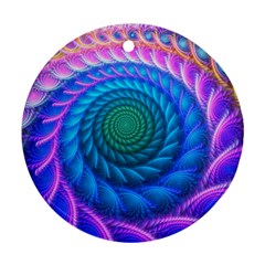 Peacock Feather Fractal Round Ornament (two Sides) by Wav3s