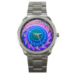 Peacock Feather Fractal Sport Metal Watch