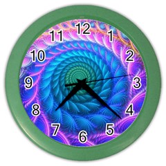 Peacock Feather Fractal Color Wall Clock by Wav3s