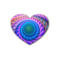 Peacock Feather Fractal Rubber Heart Coaster (4 Pack) by Wav3s