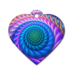 Peacock Feather Fractal Dog Tag Heart (one Side) by Wav3s