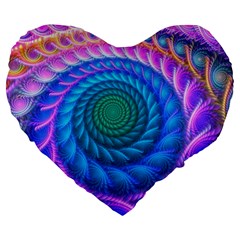 Peacock Feather Fractal Large 19  Premium Heart Shape Cushions by Wav3s