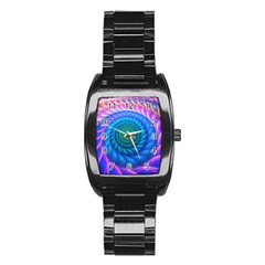 Peacock Feather Fractal Stainless Steel Barrel Watch by Wav3s