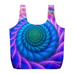 Peacock Feather Fractal Full Print Recycle Bag (l) by Wav3s