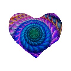 Peacock Feather Fractal Standard 16  Premium Flano Heart Shape Cushions by Wav3s