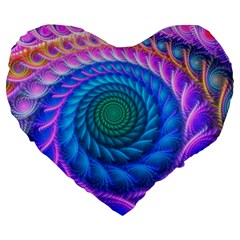 Peacock Feather Fractal Large 19  Premium Flano Heart Shape Cushions by Wav3s