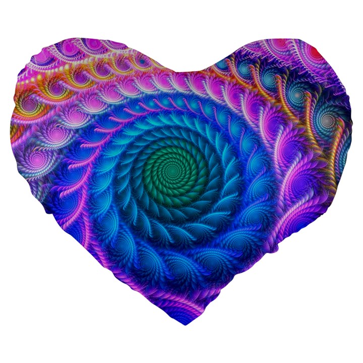 Peacock Feather Fractal Large 19  Premium Flano Heart Shape Cushions