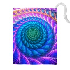 Peacock Feather Fractal Drawstring Pouch (5xl) by Wav3s