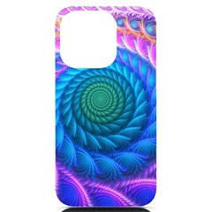 Peacock Feather Fractal Iphone 14 Pro Black Uv Print Case