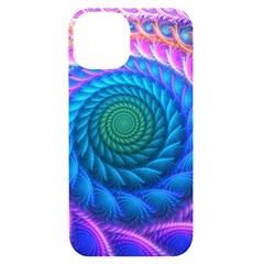 Peacock Feather Fractal Iphone 14 Black Uv Print Case by Wav3s