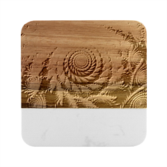 Peacock Feather Fractal Marble Wood Coaster (square) by Wav3s