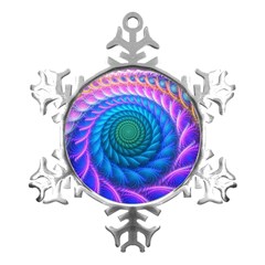 Peacock Feather Fractal Metal Small Snowflake Ornament by Wav3s