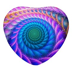 Peacock Feather Fractal Heart Glass Fridge Magnet (4 Pack) by Wav3s