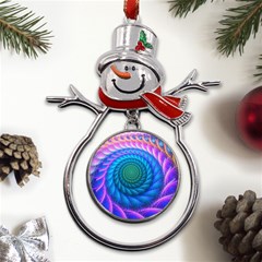 Peacock Feather Fractal Metal Snowman Ornament