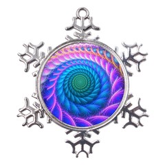 Peacock Feather Fractal Metal Large Snowflake Ornament by Wav3s