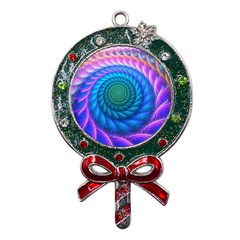 Peacock Feather Fractal Metal X mas Lollipop With Crystal Ornament by Wav3s