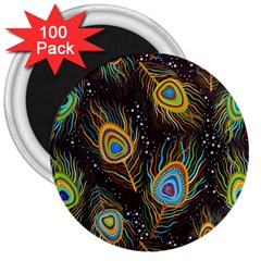 Pattern Feather Peacock 3  Magnets (100 Pack) by Wav3s