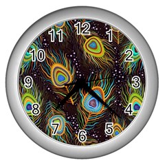 Pattern Feather Peacock Wall Clock (silver) by Wav3s